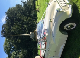 White Morris Minor wedding car hire in Pontypool